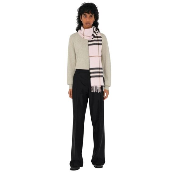 Burberry Checked Cashmere Scarf/ Wrap Pale Candy Pink Quiet Luxury Size 67"x27" - Picture 1 of 6